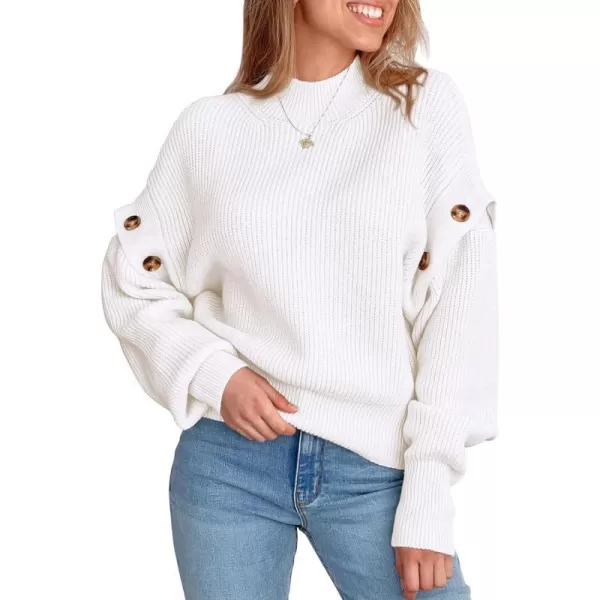 imagePRETTYGARDEN Womens Knit Pullover Sweater 2023 Fall Fashion Clothes Long Sleeve Mock Neck Blouse TopsWhite