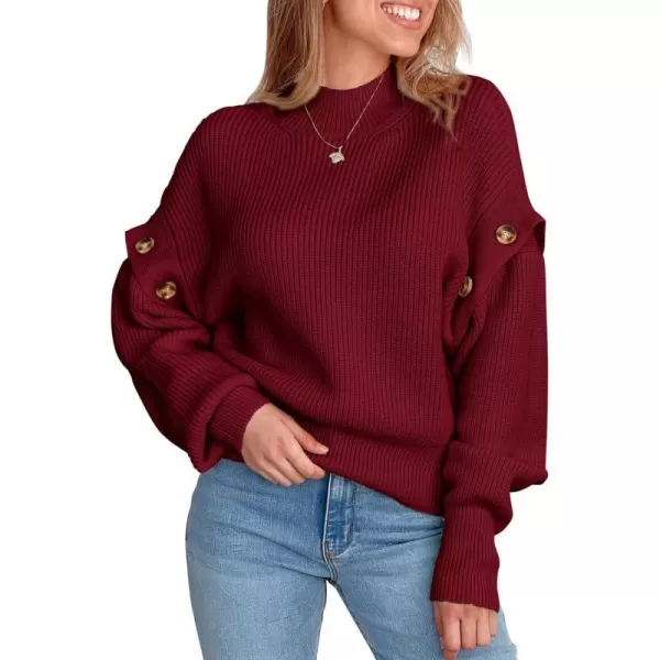 imagePRETTYGARDEN Womens Knit Pullover Sweater 2023 Fall Fashion Clothes Long Sleeve Mock Neck Blouse TopsWine Red