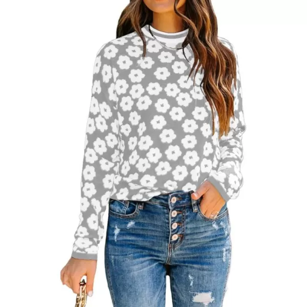 imagePRETTYGARDEN Womens Knit Sweater Casual Crewneck Long Sleeve Floral Print Lightweight Pullover SweatshirtGrey