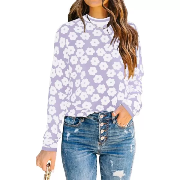 imagePRETTYGARDEN Womens Knit Sweater Casual Crewneck Long Sleeve Floral Print Lightweight Pullover SweatshirtPurple
