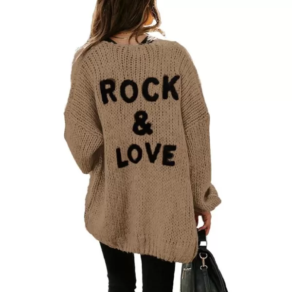 imagePRETTYGARDEN Womens Long Sleeve Open Front Knit Cardigans Sweaters Soft Loose Draped Coat OuterwearBrown