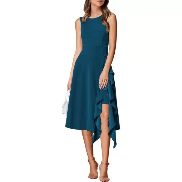 imagePRETTYGARDEN Womens Midi Summer Dresses Sleeveless Flared A Line Asymmetrical Ruffle Flowy Cocktail Party DressLake Blue