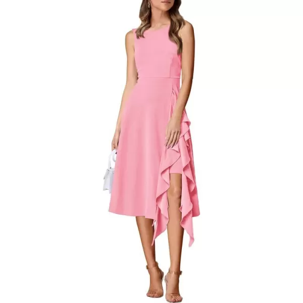 imagePRETTYGARDEN Womens Midi Summer Dresses Sleeveless Flared A Line Asymmetrical Ruffle Flowy Cocktail Party DressLight Pink