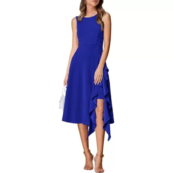 imagePRETTYGARDEN Womens Midi Summer Dresses Sleeveless Flared A Line Asymmetrical Ruffle Flowy Cocktail Party DressRoyal Blue