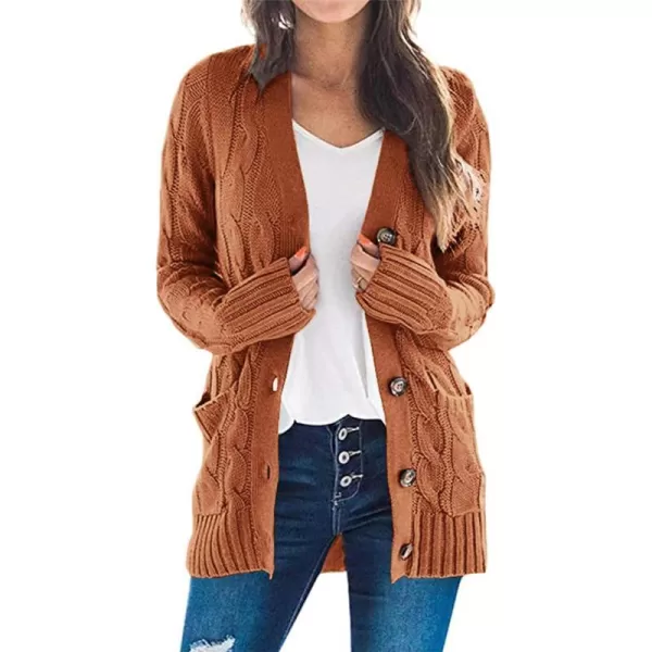imagePRETTYGARDEN Womens Open Front Cardigan Sweaters Fashion Button Down Cable Knit Chunky Outwear CoatsBrown