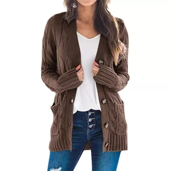 imagePRETTYGARDEN Womens Open Front Cardigan Sweaters Fashion Button Down Cable Knit Chunky Outwear CoatsCoffee