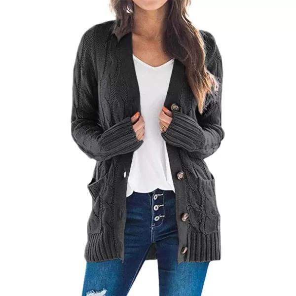 imagePRETTYGARDEN Womens Open Front Cardigan Sweaters Fashion Button Down Cable Knit Chunky Outwear CoatsDark Grey