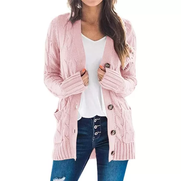 imagePRETTYGARDEN Womens Open Front Cardigan Sweaters Fashion Button Down Cable Knit Chunky Outwear CoatsDusty Pink