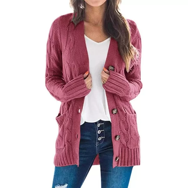 imagePRETTYGARDEN Womens Open Front Cardigan Sweaters Fashion Button Down Cable Knit Chunky Outwear CoatsVermilion