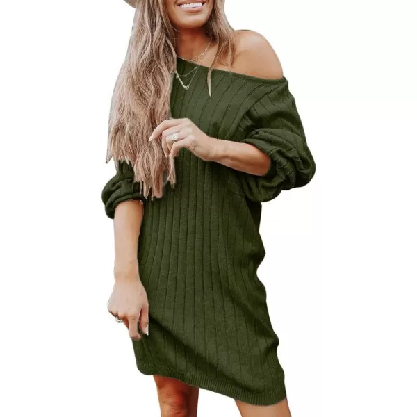 imagePRETTYGARDEN Womens Pullover Sweater Dresses Casual Long Sleeve Ribbed Knit Crewneck Loose Oversized SweatersArmy Green