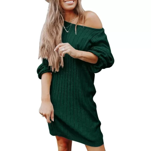 imagePRETTYGARDEN Womens Pullover Sweater Dresses Casual Long Sleeve Ribbed Knit Crewneck Loose Oversized SweatersDark Green