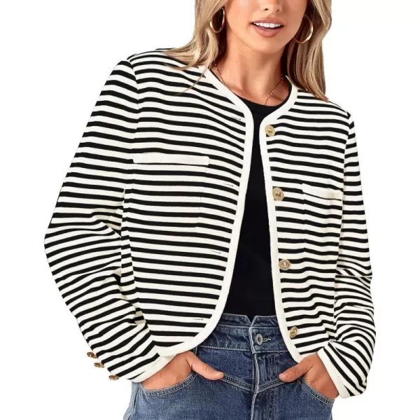 imagePRETTYGARDEN Womens Striped Cardigan Jacket Casual Long Sleeve Knit Button Down Shirts Fall Winter OuterwearBeige