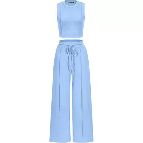 imagePRETTYGARDEN Womens Summer 2 Piece Loungewear Set Cropped Tank Top Wide Leg Sweatpants Tracksuit Casual OutfitsLight Blue