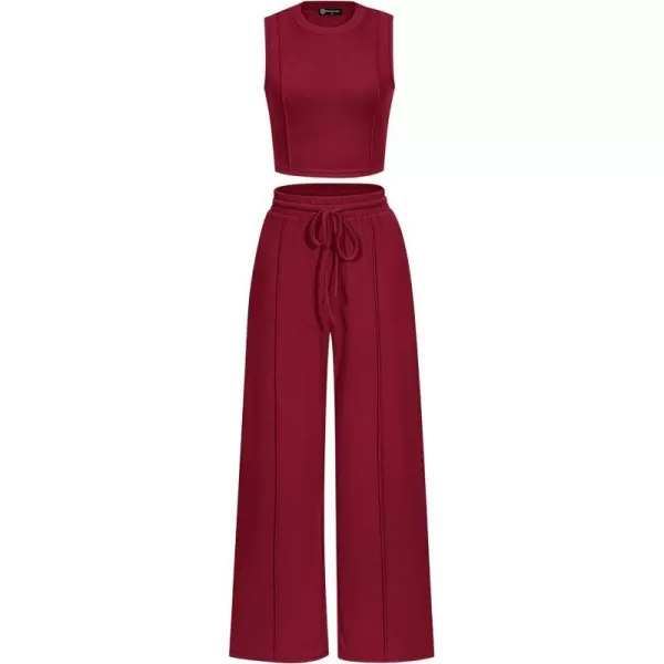 imagePRETTYGARDEN Womens Summer 2 Piece Loungewear Set Cropped Tank Top Wide Leg Sweatpants Tracksuit Casual OutfitsWine Red