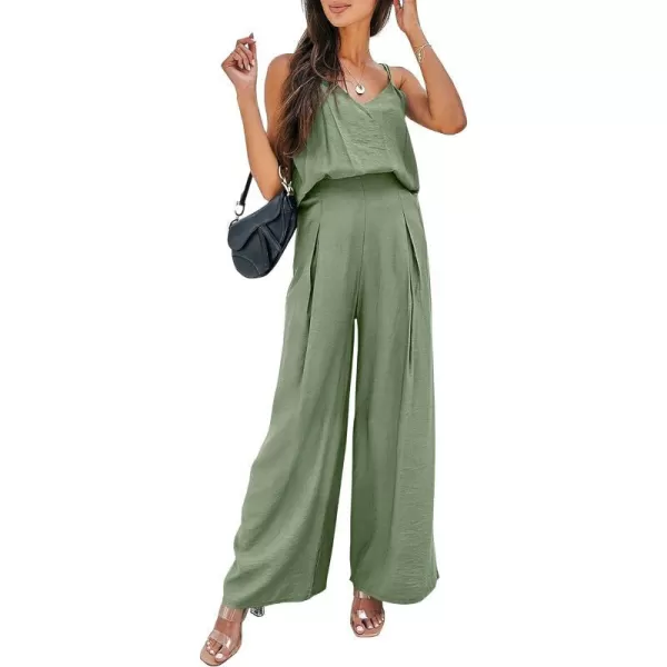 imagePRETTYGARDEN Womens Summer 2 Piece Set Sleeveless V Neck Cami Top Wide Leg Pants Loose Fit Casual OutfitLight Green