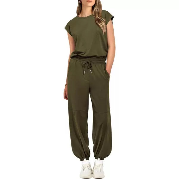 imagePRETTYGARDEN Womens Summer 2 Piece Tracksuit Outfit Casual Cap Sleeve Tops High Waist Pants Set LoungewearArmy Green