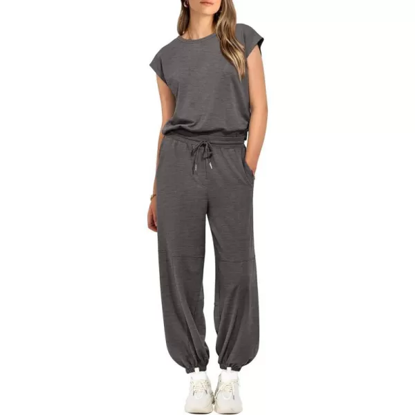 imagePRETTYGARDEN Womens Summer 2 Piece Tracksuit Outfit Casual Cap Sleeve Tops High Waist Pants Set LoungewearDark Grey