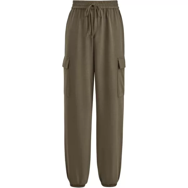 imagePRETTYGARDEN Womens Summer Cargo Sweatpants Casual Elastic High Waisted Lounge Jogger Pants with PocketsArmy Green