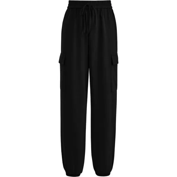 imagePRETTYGARDEN Womens Summer Cargo Sweatpants Casual Elastic High Waisted Lounge Jogger Pants with PocketsBlack