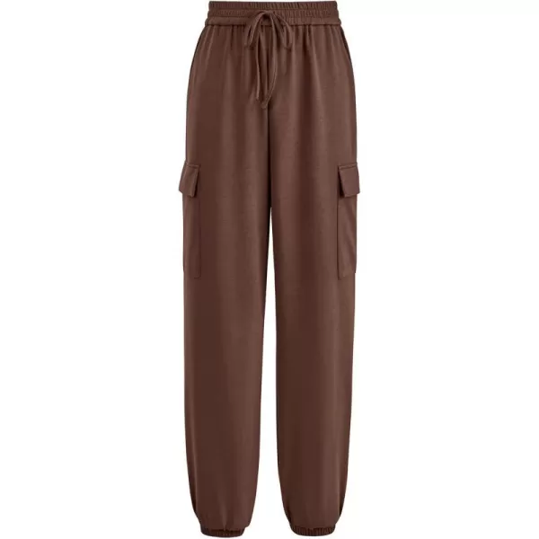 imagePRETTYGARDEN Womens Summer Cargo Sweatpants Casual Elastic High Waisted Lounge Jogger Pants with PocketsCoffee