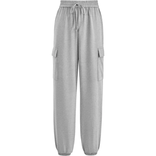 imagePRETTYGARDEN Womens Summer Cargo Sweatpants Casual Elastic High Waisted Lounge Jogger Pants with PocketsGrey