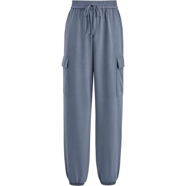 imagePRETTYGARDEN Womens Summer Cargo Sweatpants Casual Elastic High Waisted Lounge Jogger Pants with PocketsGrey Blue