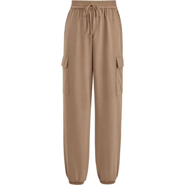 imagePRETTYGARDEN Womens Summer Cargo Sweatpants Casual Elastic High Waisted Lounge Jogger Pants with PocketsKhaki