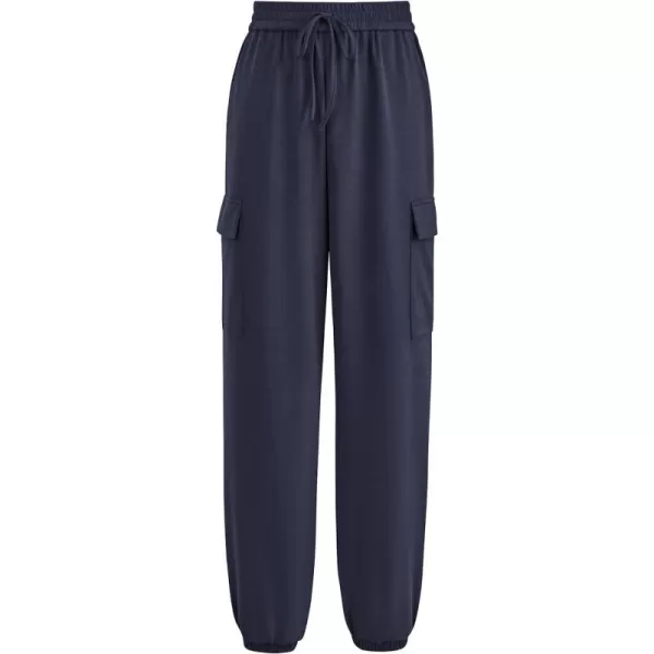 imagePRETTYGARDEN Womens Summer Cargo Sweatpants Casual Elastic High Waisted Lounge Jogger Pants with PocketsNavy