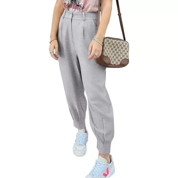imagePRETTYGARDEN Womens Summer High Waisted Pants Casual Ankle Length Work Office Trouser Slacks with PocketsGrey