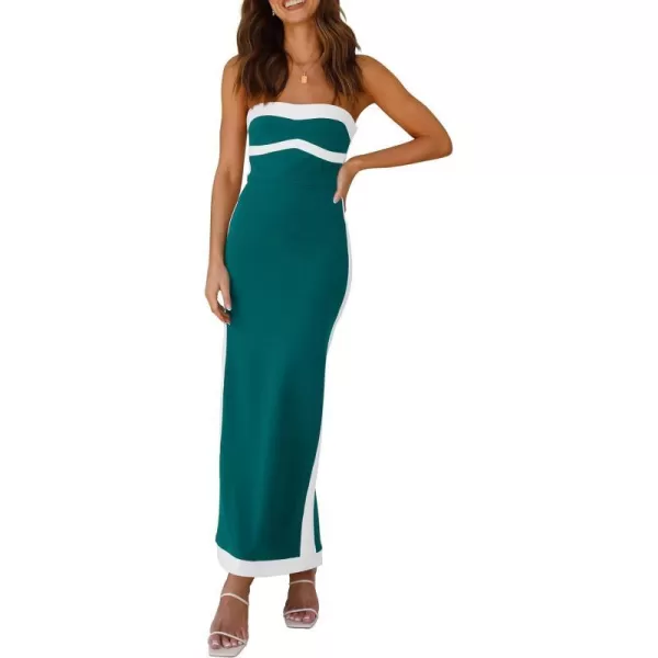 imagePRETTYGARDEN Womens Summer Long Bodycon Dress Sexy Strapless Back Slit Cocktail Party Tube Maxi DressesLake Blue