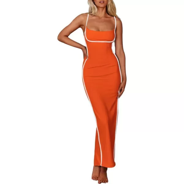 imagePRETTYGARDEN Womens Summer Long Bodycon Dress Spaghetti Strap Sleeveless Back Slit Maxi DressesOrange