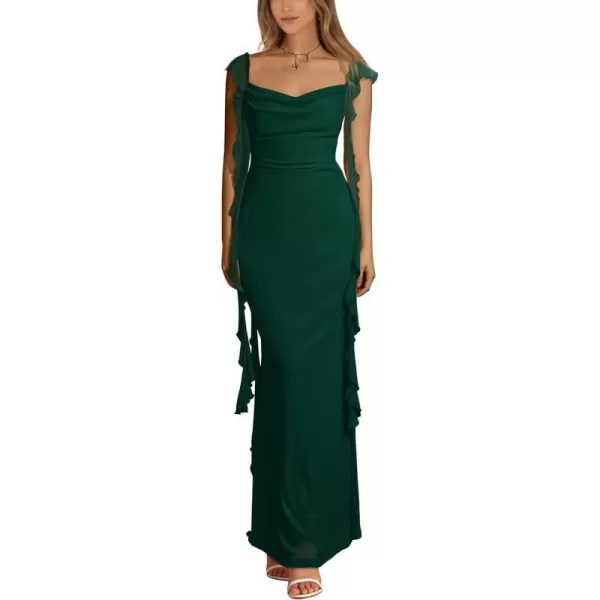imagePRETTYGARDEN Womens Summer Long Formal Wedding Guest Dress Sleeveless Ruffle Cocktail Party Maxi Bodycon DressesDark Green
