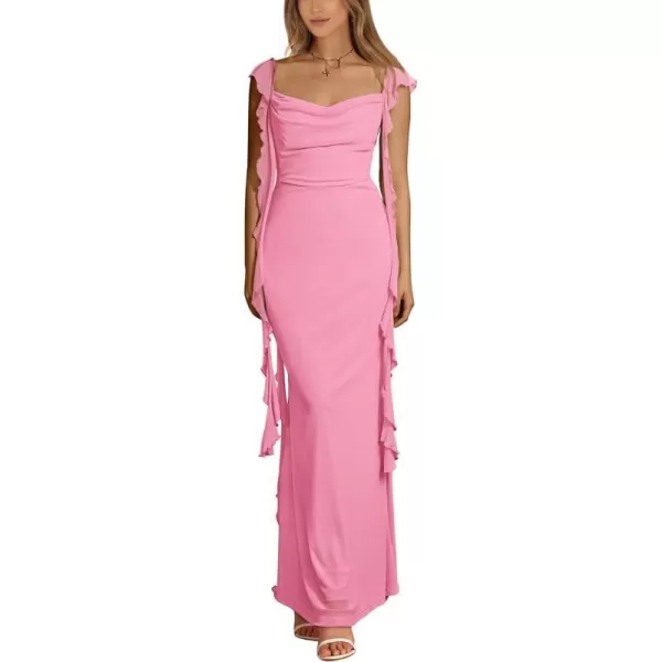 imagePRETTYGARDEN Womens Summer Long Formal Wedding Guest Dress Sleeveless Ruffle Cocktail Party Maxi Bodycon DressesPink