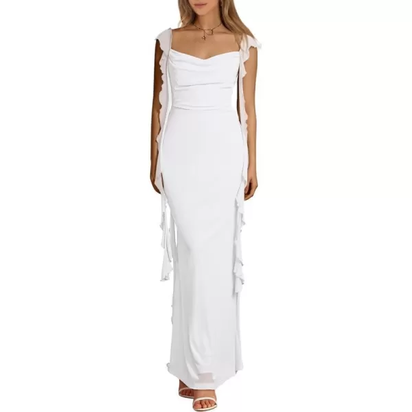 imagePRETTYGARDEN Womens Summer Long Formal Wedding Guest Dress Sleeveless Ruffle Cocktail Party Maxi Bodycon DressesWhite