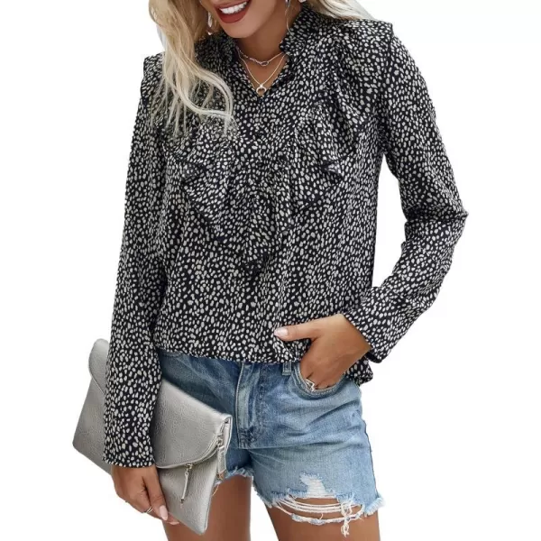 imagePRETTYGARDEN Womens Summer Loose Chiffon Blouse Mesh Long Sleeve Casual Round Neck Peplum TopsBlack Apricot