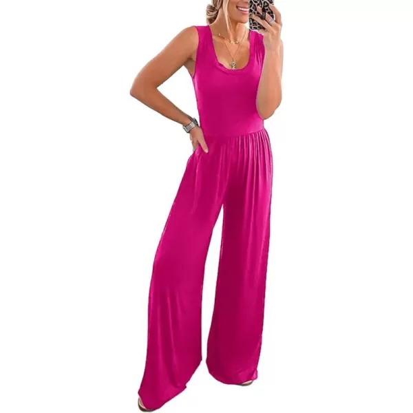imagePRETTYGARDEN Womens Summer Sleeveless Tank Jumpsuits High Waist Low Cut Casual Scoop Neck Fit And Flare Long Pants RompersRose Red
