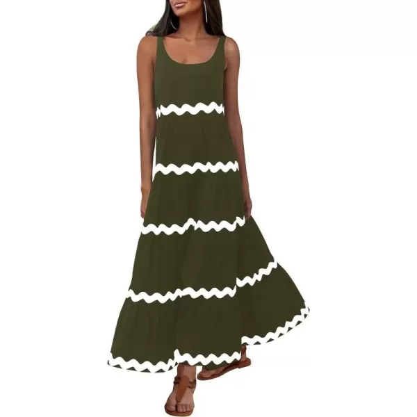 imagePRETTYGARDEN Womens Summer Sundresses Sleeveless Scoop Neck Tiered Flowy Beach Vacation Party Long Tank Maxi DressArmy Green
