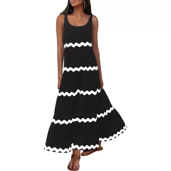 imagePRETTYGARDEN Womens Summer Sundresses Sleeveless Scoop Neck Tiered Flowy Beach Vacation Party Long Tank Maxi DressBlack