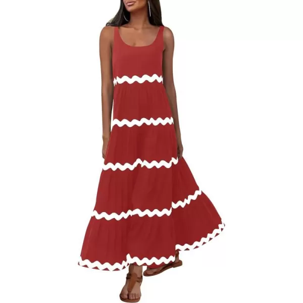 imagePRETTYGARDEN Womens Summer Sundresses Sleeveless Scoop Neck Tiered Flowy Beach Vacation Party Long Tank Maxi DressBrick Red
