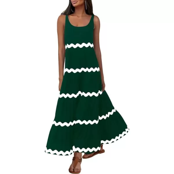 imagePRETTYGARDEN Womens Summer Sundresses Sleeveless Scoop Neck Tiered Flowy Beach Vacation Party Long Tank Maxi DressDark Green