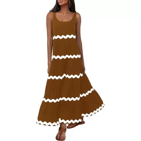 imagePRETTYGARDEN Womens Summer Sundresses Sleeveless Scoop Neck Tiered Flowy Beach Vacation Party Long Tank Maxi DressKhaki