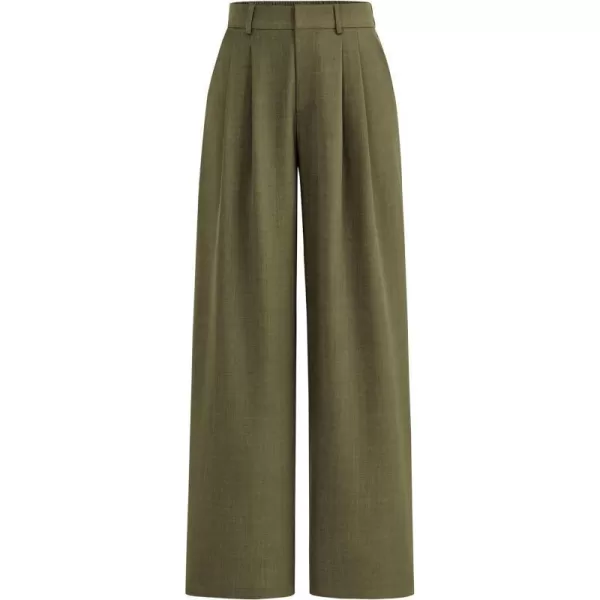 imagePRETTYGARDEN Womens Summer Work Pants Elastic High Waisted Straight Leg Business Casual Dressy Trousers Slacks with PocketsArmy Green