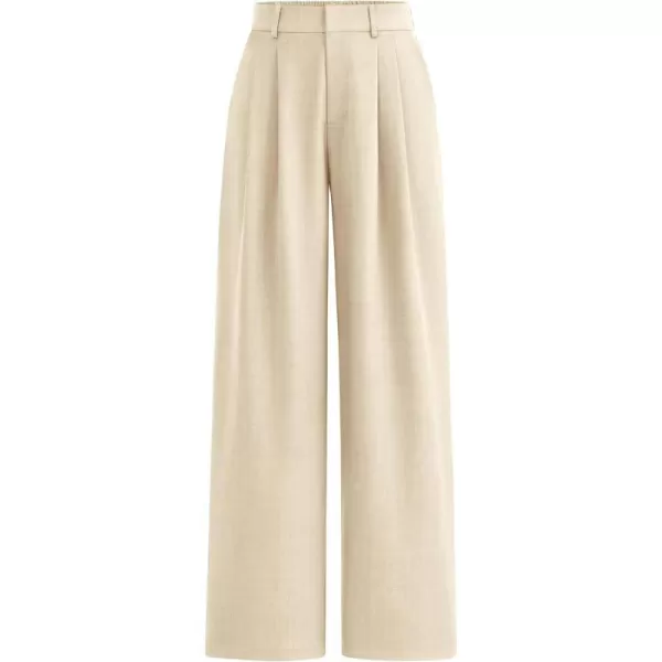 imagePRETTYGARDEN Womens Summer Work Pants Elastic High Waisted Straight Leg Business Casual Dressy Trousers Slacks with PocketsBeige