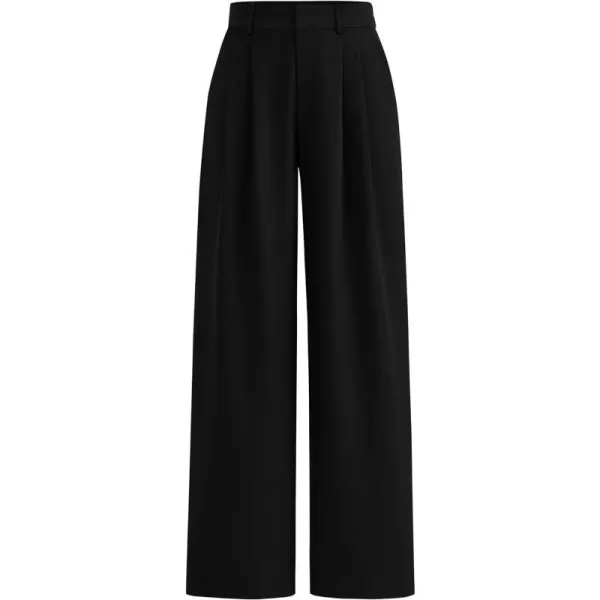 imagePRETTYGARDEN Womens Summer Work Pants Elastic High Waisted Straight Leg Business Casual Dressy Trousers Slacks with PocketsBlack