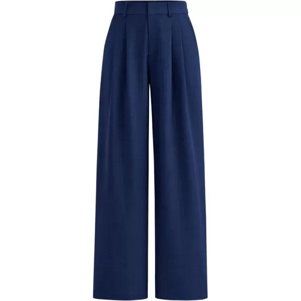 imagePRETTYGARDEN Womens Summer Work Pants Elastic High Waisted Straight Leg Business Casual Dressy Trousers Slacks with PocketsNavy