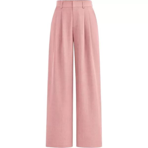 imagePRETTYGARDEN Womens Summer Work Pants Elastic High Waisted Straight Leg Business Casual Dressy Trousers Slacks with PocketsPink