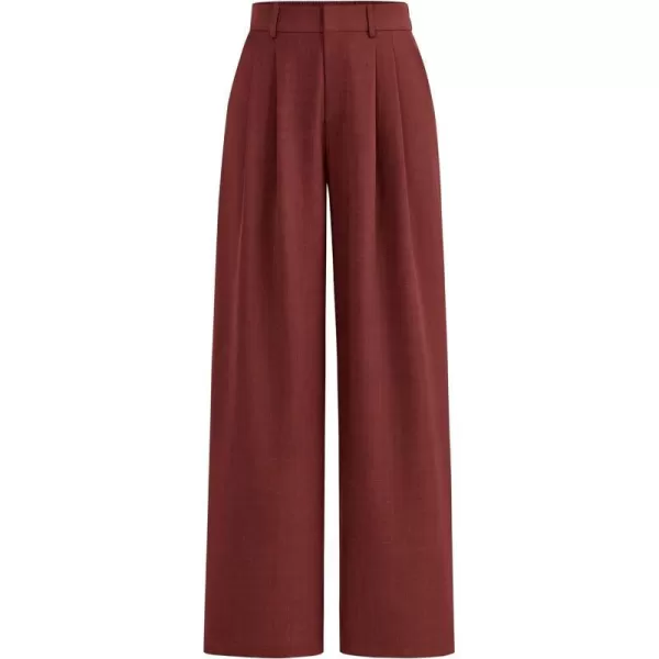 imagePRETTYGARDEN Womens Summer Work Pants Elastic High Waisted Straight Leg Business Casual Dressy Trousers Slacks with PocketsRust Red