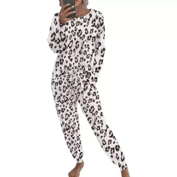 imagePRETTYGARDEN Womens Tie Dye Two Piece Tracksuit Set Long Sleeve Sweatshirt with Long PantsBlack Leopard