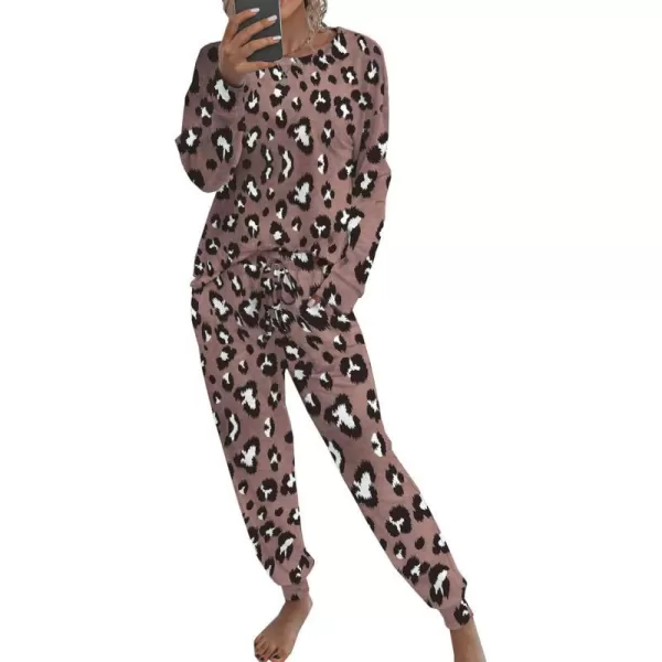 imagePRETTYGARDEN Womens Tie Dye Two Piece Tracksuit Set Long Sleeve Sweatshirt with Long PantsBrown