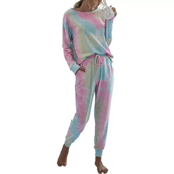 imagePRETTYGARDEN Womens Tie Dye Two Piece Tracksuit Set Long Sleeve Sweatshirt with Long PantsMulticolor